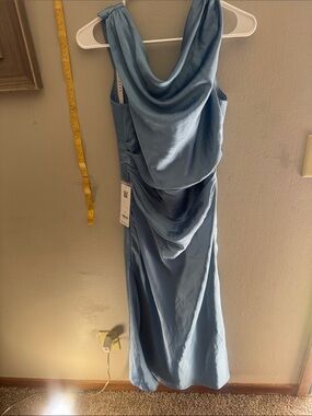 Azazie Dusty Blue Draped Satin Maxi Dress